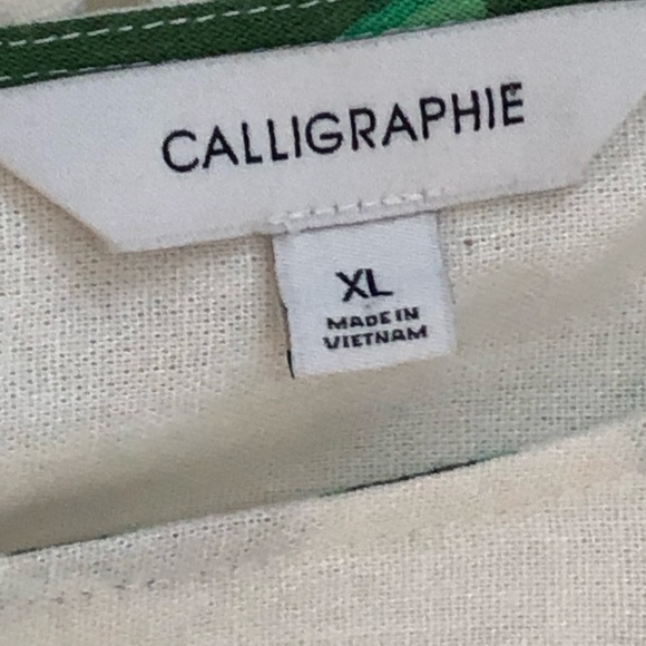 Calligraphie Linen Blend Top Pullover Scalloped Sleeve Green - Picture 5 of 6